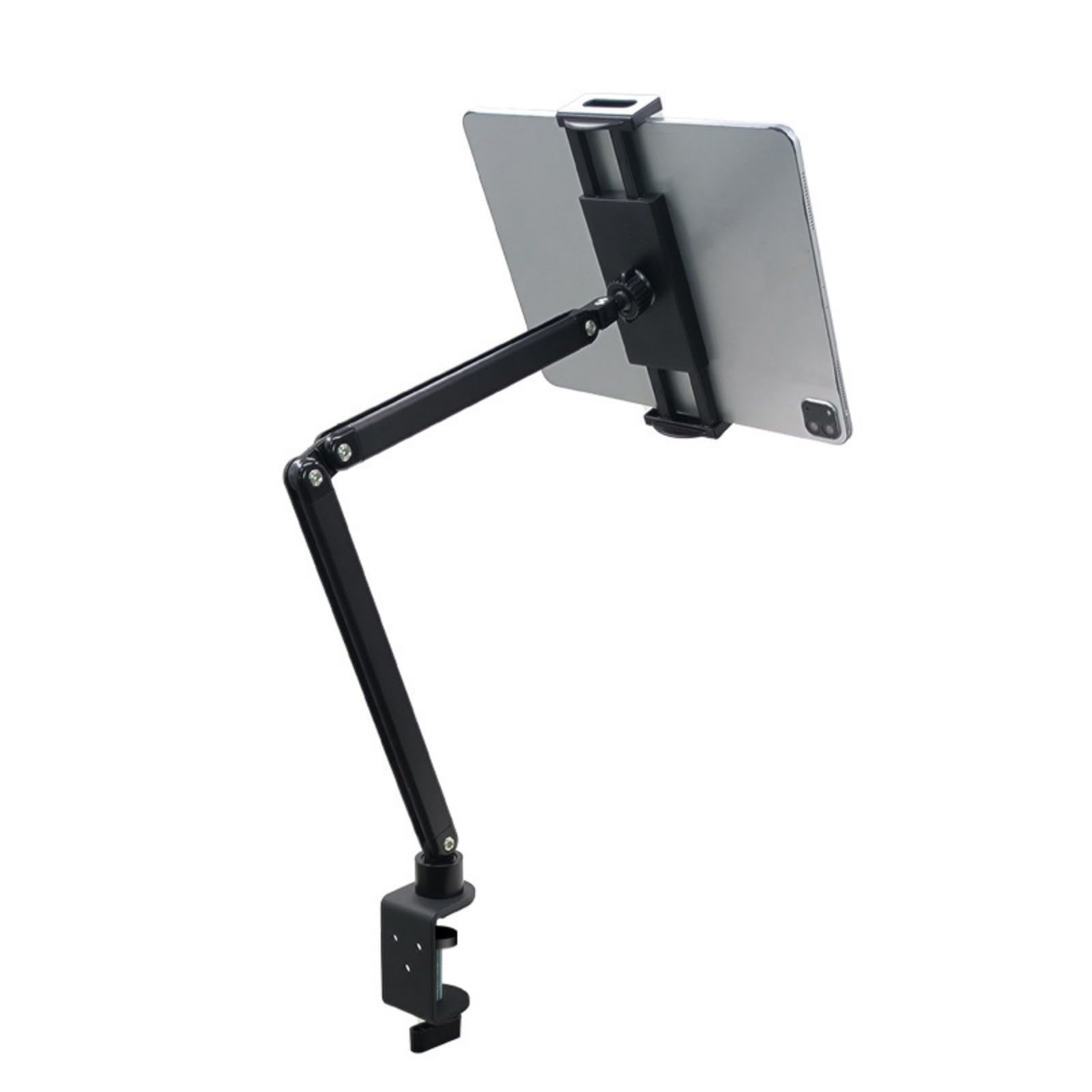 Elevadores ergonómicos para laptop con base de abrazadera y brazo giratorio, soporta dispositivos de 4 a 13.9 pulgadas para uso en oficinas, soporte ergonómico para computadora