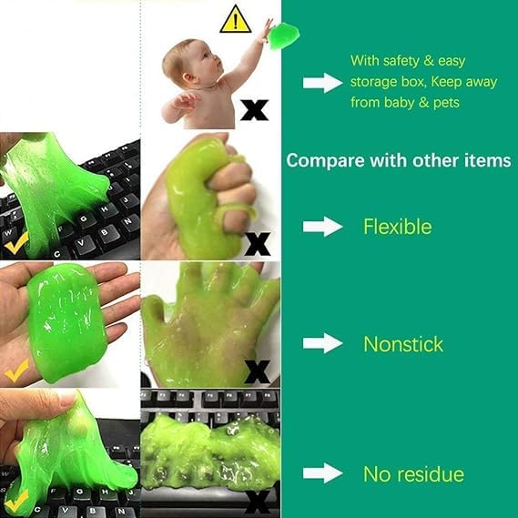 Image of Raxon Innovation Super Clean Magic Gel Cleaner for Keyboard Computer Laptop Remote Control Remove Dust (Blue /Green) ((Pack of 2), (160 gram, Green))