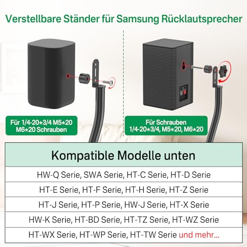 Lautsprecherständer-Paar für Samsung-Lautsprecherständer und Wandhalterung – 33\ bis 42\ höhenverstellbarer Bodenlautsprecherständer für Samsung Surround Sound-Rücklautsprecherständer