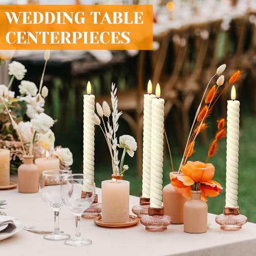 Image of Tuanse 24 Pcs 10 Inch Flameless Twisted Taper Candles LED Flickering Battery Operated Candles Electric Warm Light Candlesticks for Wedding Birthday Party Home Dinner Decor(Ivory)