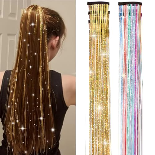 Image of BendJoy 6-Piece glitter Clip-in hair tinsels for women Vibrant Colors | Tangle-Free | Lightweight | Shimmering Strands | Easy to Apply | Party Hair Accessories