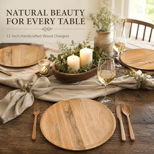 Platos decorativos de madera Alpha Living Home 11" pack 4 miniatura 4