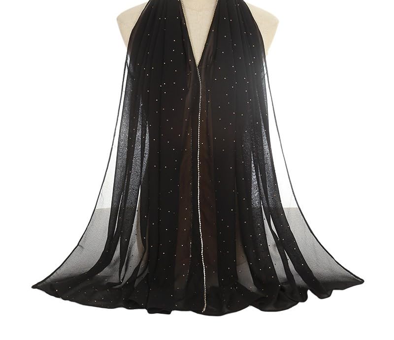 Hijab Scarf for Women,Chiffon with Rhinestone Scarf, Fashion Hijab, Muslim Indian Scarf,Head Wrap Scarves 70 x 28 inch4