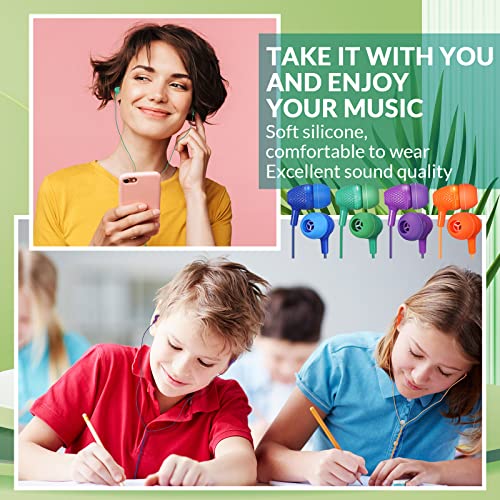 Image of Macarrie 200 Pack Earbuds Bulk Earphones 3.5 mm Classroom Headphones for Adult Assorted Colors Earbud Wired Earphone Without Mic for Adult Office Home Individually Bagged(Mixed Colors)