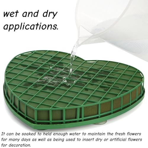 Image of Goaste 4 Pack Heart-Shaped Floral Foams, Large Green Florist Foam with Suction Cup Tray, Wet Flower Mud Blocks, Green Florist Sponge Bricks for Wedding Car Decoration, DIY Flower Arrangement