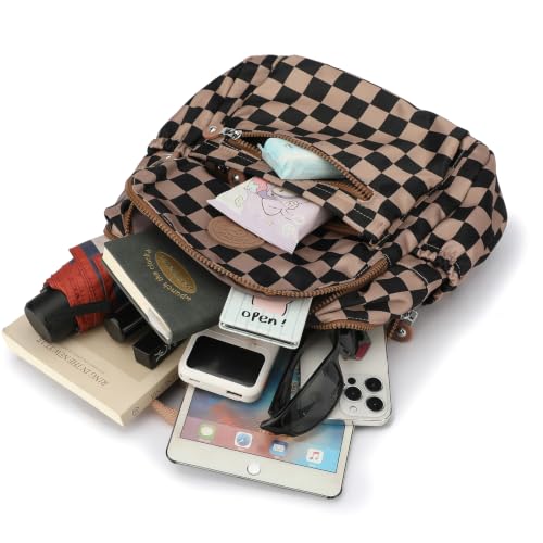 Image of Tanweibago Mini Nylon Women Backpacks,11L Small Ladies backpacks Casual Lightweight Women Shopping Travel Daypack (Checkered Khaki)