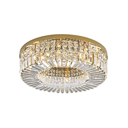 Plafonnier en cristal K9 dore compact de 17cm pour sublimer un plafond bas