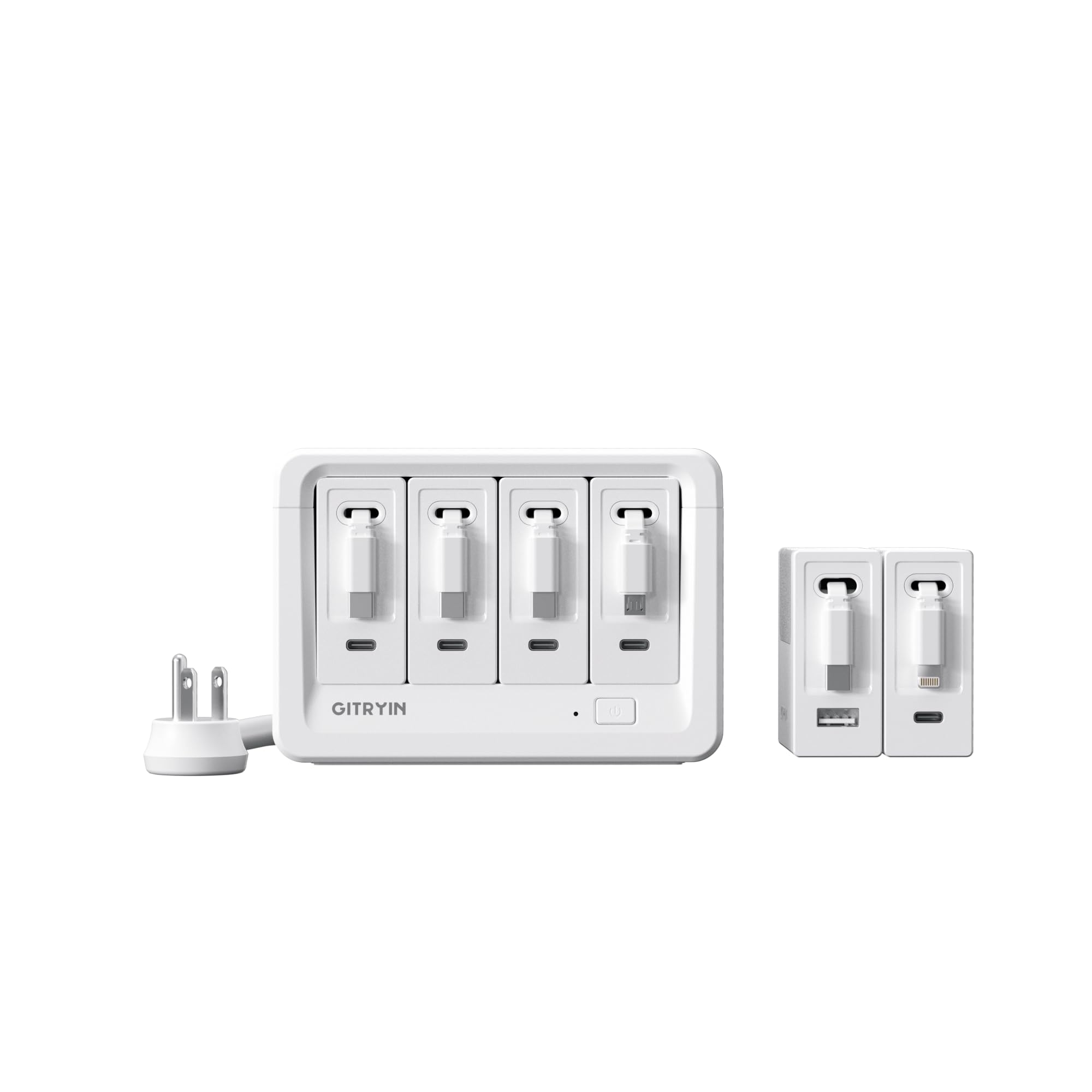 Gitryin 1 Micro USB 1 Lightning 4 Type-C Retractable Wall Chargers with 1 USB A Port and 8-in-1