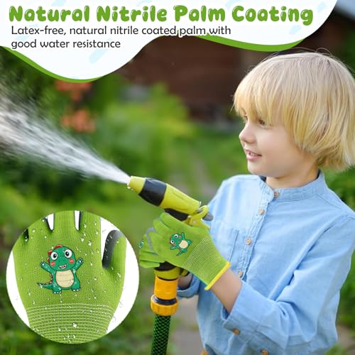 Image of Kids Gardening Gloves, Rubber Coated Non-Slip Yard Work Gloves for Boys & Girls, Protective Garden Gloves for Digging, Outdoor Play, Field Trips (Ages 5-10) (Green)