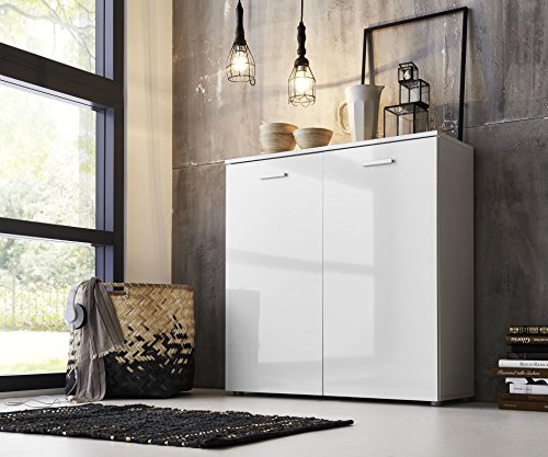 BMG Möbel Schubladen Kommode Sideboard Anrichte Marbella in Hochglanz Weiß - Höhe 91cm, Breite 88cm, Tiefe 32cm … (2 Türen Model 1) BMG Möbel Schubladen Kommode Sideboard Anrichte Marbella in Hochglanz Weiß - Höhe 91cm, Breite 88cm, Tiefe 32cm … (2 Türen Model 1)