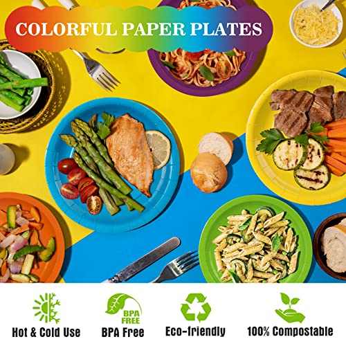 Ephyo 48Pcs Colorful Paper Plates Colored Disposable Party Plates For Dinner Dessert Cake Compostable Birthday Party Supplies 7In And 9In Round #TOP2