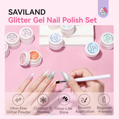 Image of SAVILAND Glitter Gel Nail Polish Set: Jelly 2026 60ml 12 Colors Crystal Shiny Gloss Light Pink Gel Polish Art Pen Spring Magnetic Gel Polish Glitter Nail Polish Gifts Home Manicure DIY
