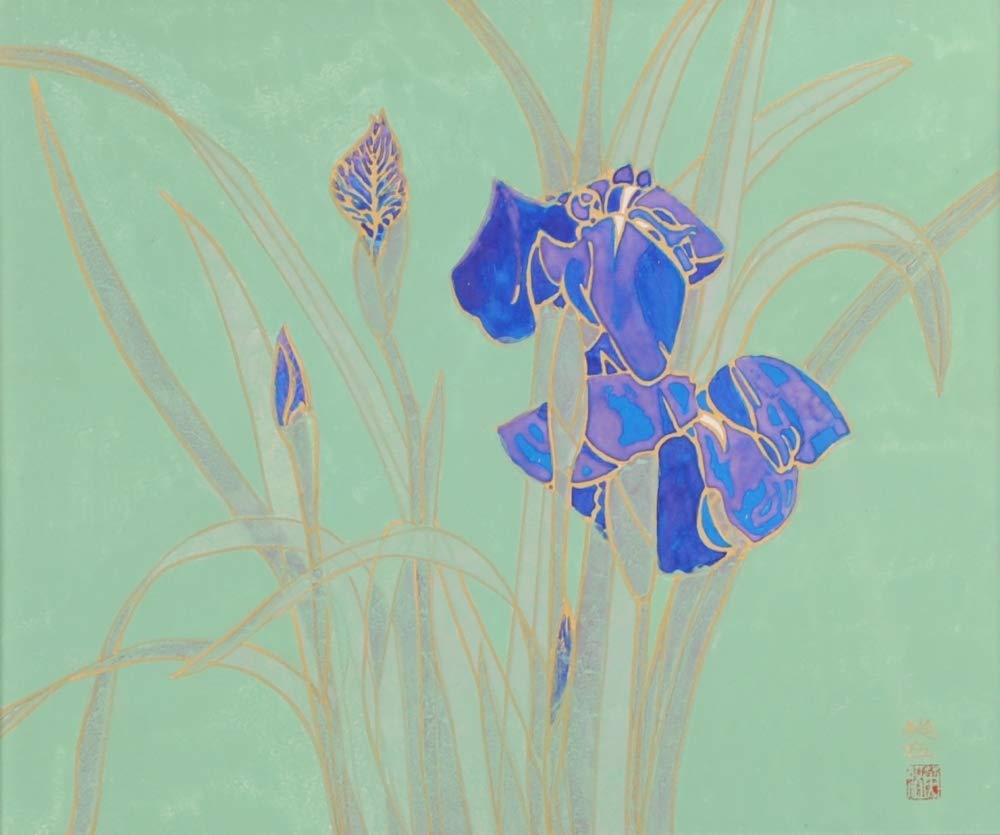 Amazon | 花 絵画 菖蒲 日本画 和風 三沢英伍 「菖蒲」 額付き | 版画