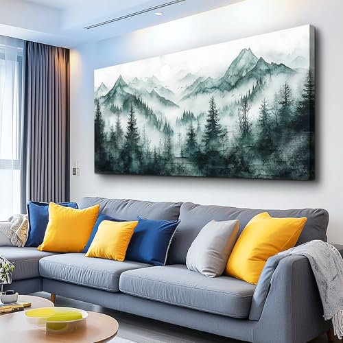 KELIYUAN Large Canvas Wall Decor Painting Wall Art For Living Room Bedroom Misty Forest Ink Paint Landscape Office Dining Room Wall Decoration Artwork Picture Print For Modern Home Decor 24x48 In