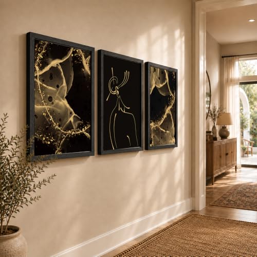 Image of NoWorries Wood Gold Marble Modern Art Wall Paintings For Living Room /Wall Hangings For Home Decor (Theme-Minimal) Multicolor Frame (Art-17, 21x31inch)