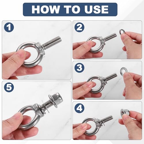 Image of PATIKIL M5 x 20mm Shoulder Eye Bolt, 2 Pcs 304 Stainless Steel Lifting Ring Threaded Eye Bolt with Flange Lock Nuts Spring and Flat Washers for Hanging Tie Down Straps Outdoor Indoor