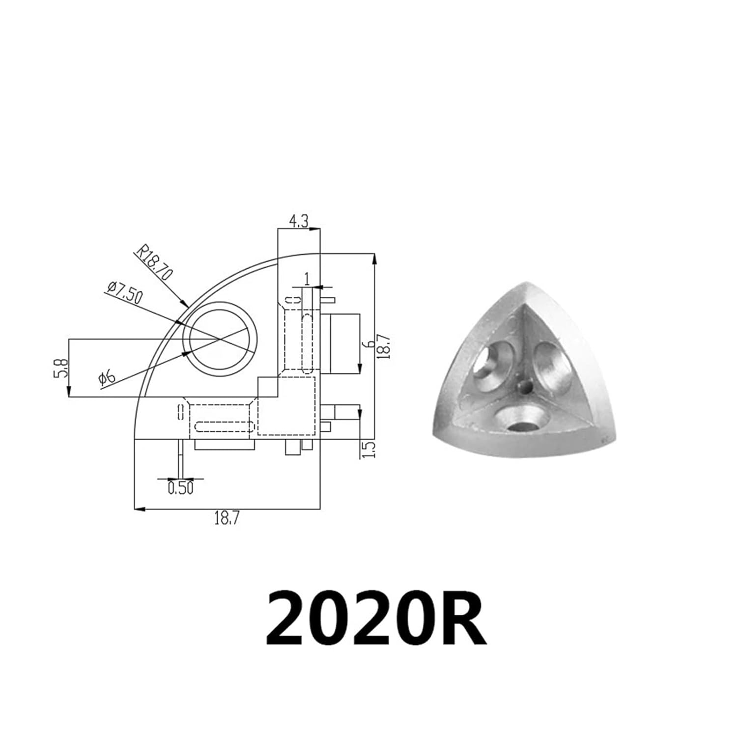 5-Pack Aluminum Profile Accessories 20/30/40/45 Curved Three-Dimensional Right Angle tee Connector Metal Cover Plastic Cover(White,2020R)
