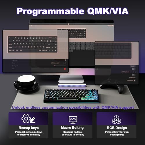 Image of YUNZII AL65 Wireless Mechanical Keyboard, Full Aluminum CNC,Support QMK /VIA Software Gasket Structure,60% Hot Swappable with RGB Backlit BT /2.4G /USB-C for Mac /Windows(Black, Milk V2)