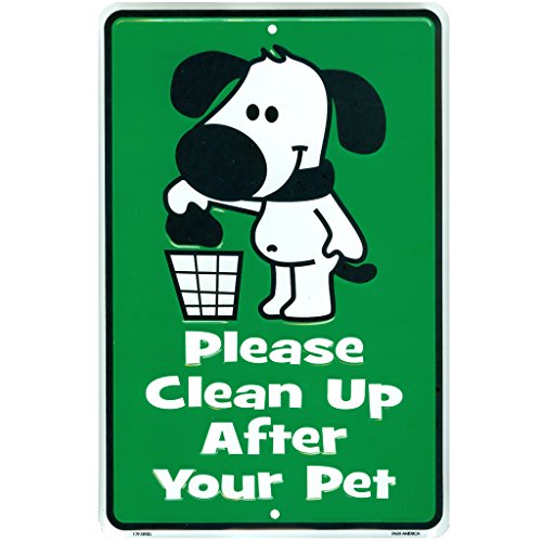 Cute No Dogs Pooping Sign, Please Clean Up After Your Pet, No Dog Poop Metal Yard Signs, 8 inch x 12 inch