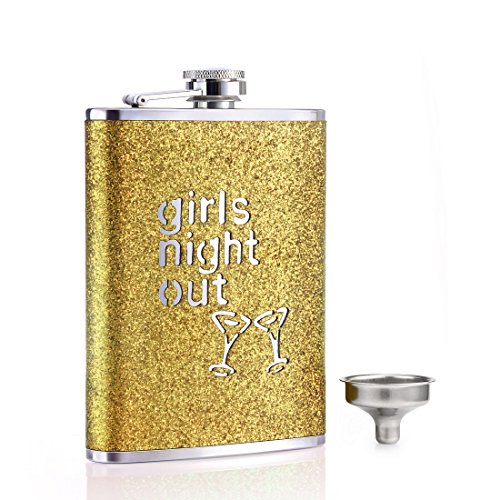 GENNISSY 8OZ Hip Flask For Women - Yellow Girls Night Party Glitter