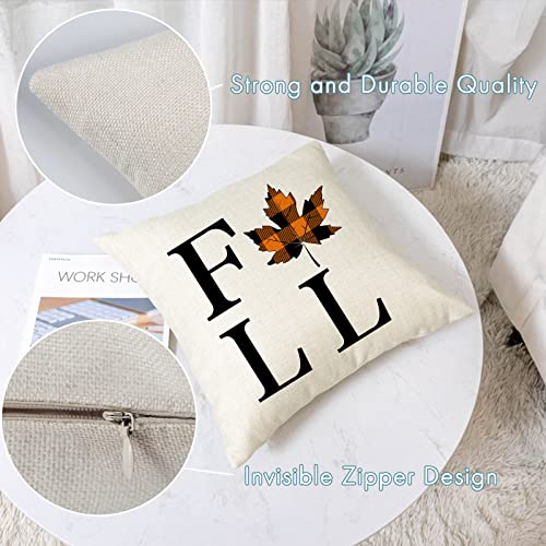 Yeeju Fall Decor Pillow Covers 16X16 Set Of 4 Plaid Pumpkin Maple Leaf Outdoor Fall Throw Pillows Thanksgiving Autumn Farmhouse Decorative Cushion Case For Home Couch Sofa Decorations (16 Inch) #TOP1