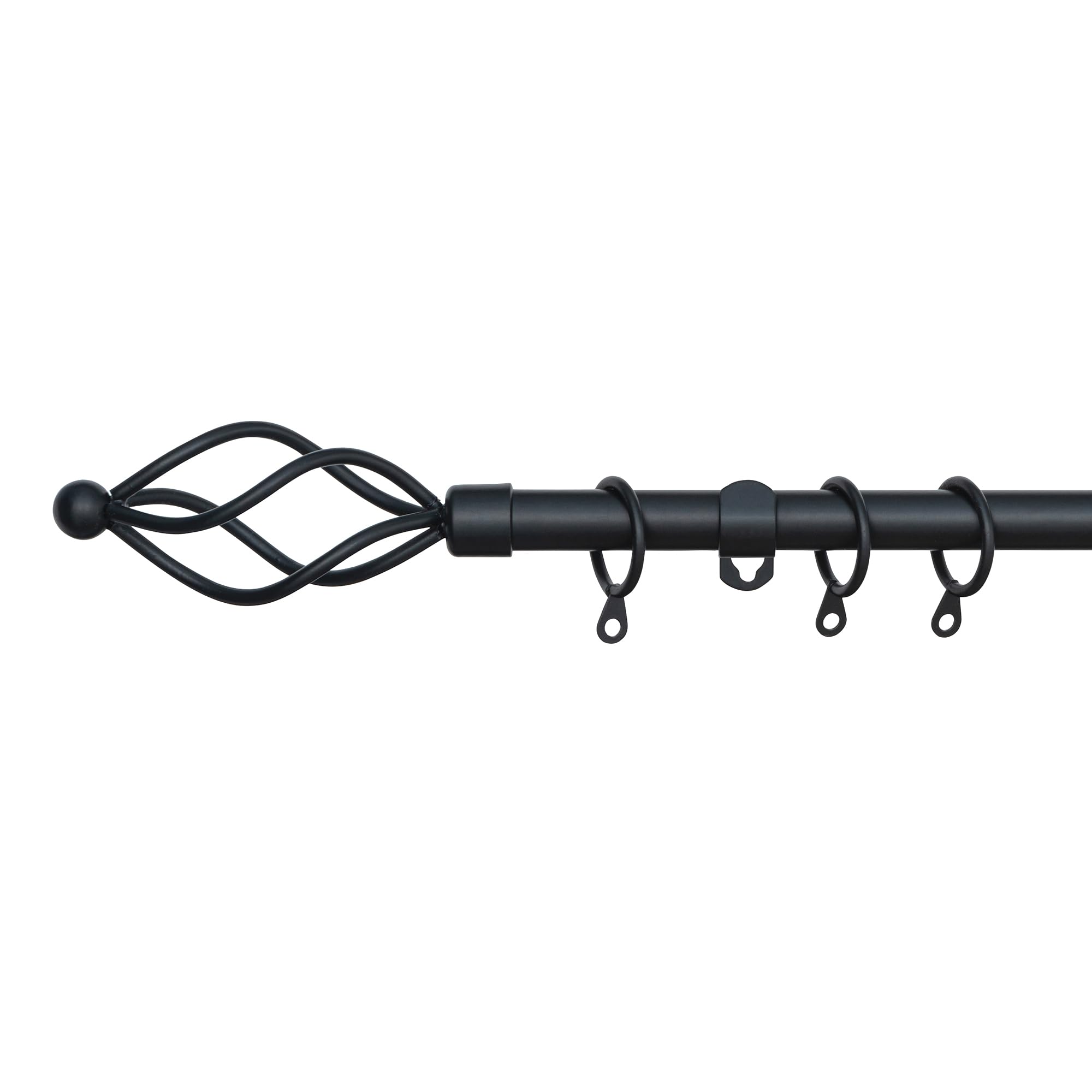 A.Unique Home Small Twisted Metal Extendable Curtain Pole With Rings and Fittings (13/16mm). (Matte Black (122cm - 213cm, 48" to 84" Approx))