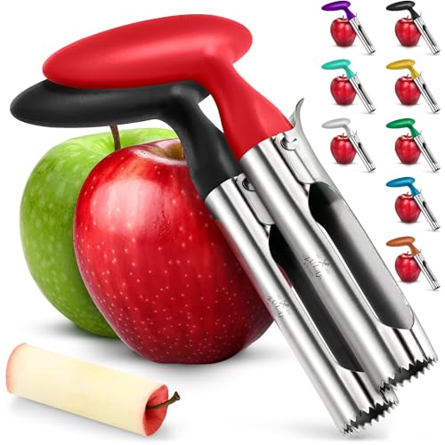 Zulay Kitchen Premium Apple Corer Tool - Ultra Sharp, Stainless Steel, Serrated Blades for Easy Coring - Easy to Use & Clean, Durable Apple Corer Remover for Baking Apples & More - 2 Pack Black & Red
