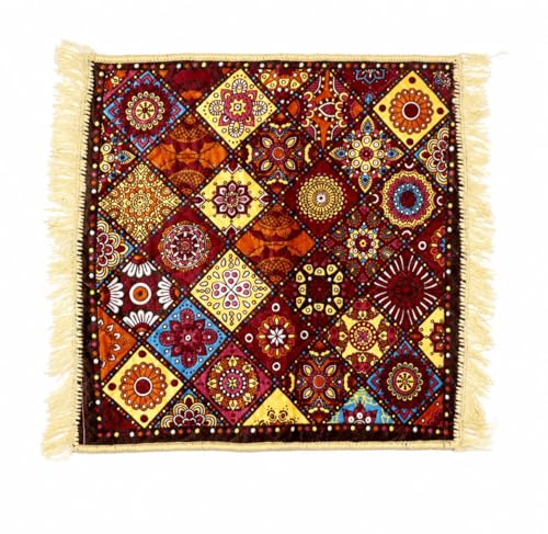Image of BENAVJI Traditional Floral Printed Carpet Rug for Living Room | Soft Floor Mat with Decorative Tassel Border | Anti-Skid Multipurpose Area Rug for Bedroom, Hall & Home Decor Pack of 12