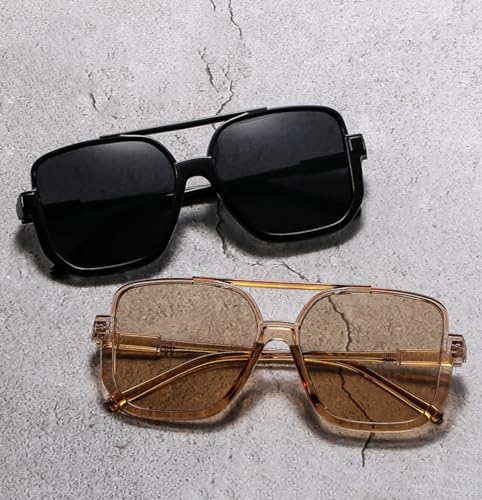 4 Pieces Retro Oversized Aviator Sunglasses for Women Men Square Semi Rimless 70s Vintage Aviator Sun Glasses 6