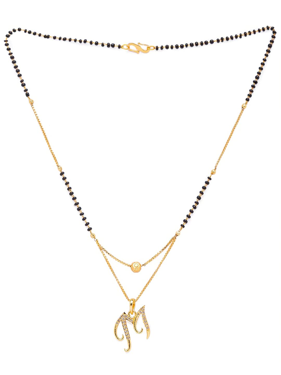 Gold-Plated Stone-Studded & Beaded Alphabet Letter Locket and Fashion mangalsutra Letter-A