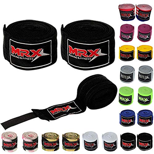 MRX BOXING & FITNESS Boxing Hand Wraps 100% Cotton Multi Colors Great for MMA Boxing Muay Thai Kick Boxing Training 180 Length (Black)
