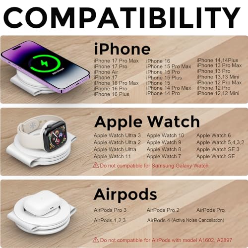 Image of Hicober 3 in 1 Wireless Charging Station for iPhone 15, Magnetic Foldable Travel Charger Station Stand 18W for iPhone Air 17 16 15 14 13 12 Pro /Max /Plus /Apple Watch All Series & Airpods