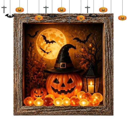 Caja de recuerdos gótica con luces, marco DIY de Halloween para decorar el pasillo 7