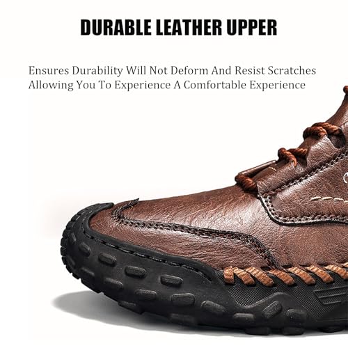 Men's Leather Handmade Platform Hiking Shoes Retro Round Toe Lace-Up Non-Slip Leisure Loafers for Outdoor Hiking Working2