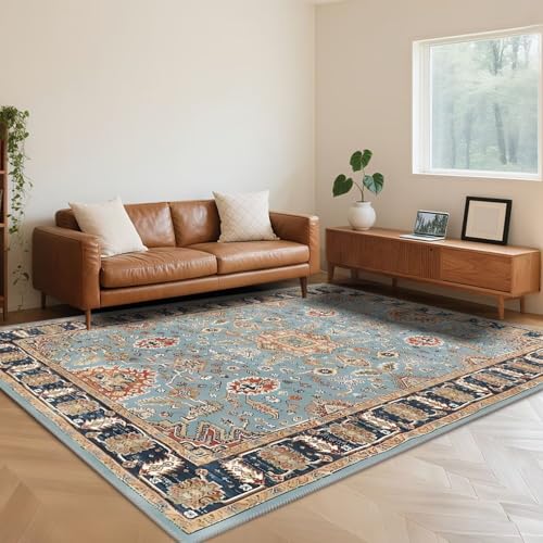RUGMRZ Alfombras Habitacion Lavable Lavadora 160X230cm,Antideslizante Tradición Retro Azulpara Salón,Comedor,Pasillo