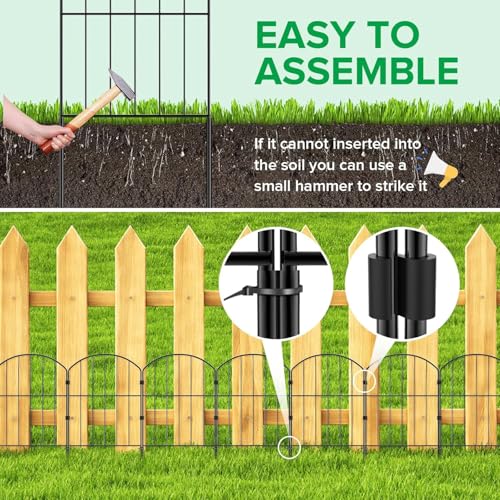 WELDUN Gartenzaun 10 Stücke Metall Zaunelemente Dekoration Zaun für den Garten 320 cm (L) x 61 cm (H), Gitterzaun Set Oberbogen Zaun für Hunde