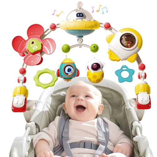 Image of qesfir Musical Baby Stroller Arch Toys, Travel Car Seat Toys, Baby Play Arch Crib Accessory Toys, Mobile for Bassinet, Pram Activity Arch Bar Toys for Babies Infants, red