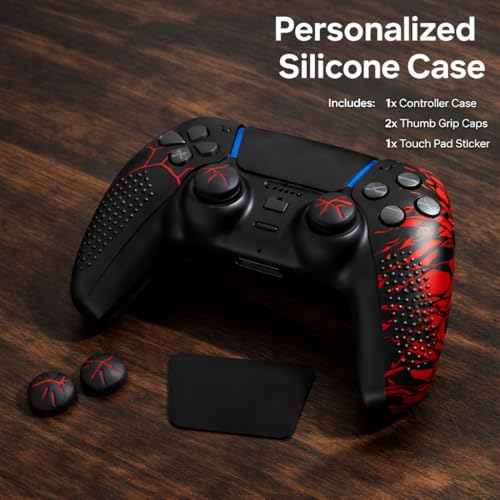 Image of Meyaar Anti-Slip Silicone Cover for PS5 Controller with Thumb Grip Caps & Touchpad Sticker Made for PS5 Controller Only. (Bloodline Black (1 Pack))