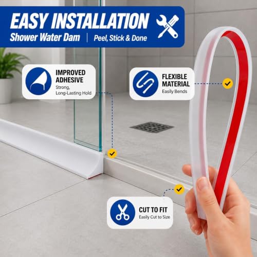 Image of Transparent Shower Threshold Water Dam, 39 in Sink Splash Guard