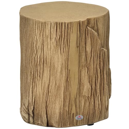 HOMCOM Beistelltisch Baumstumpf-Optik Nachttisch Wasserdicht, Couchtisch aus Anorganischem Erzpulver, Wohnzimmertisch Sofatisch für Wohnzimmer Schlafzimmer 37 x 37 x 43 cm Natur