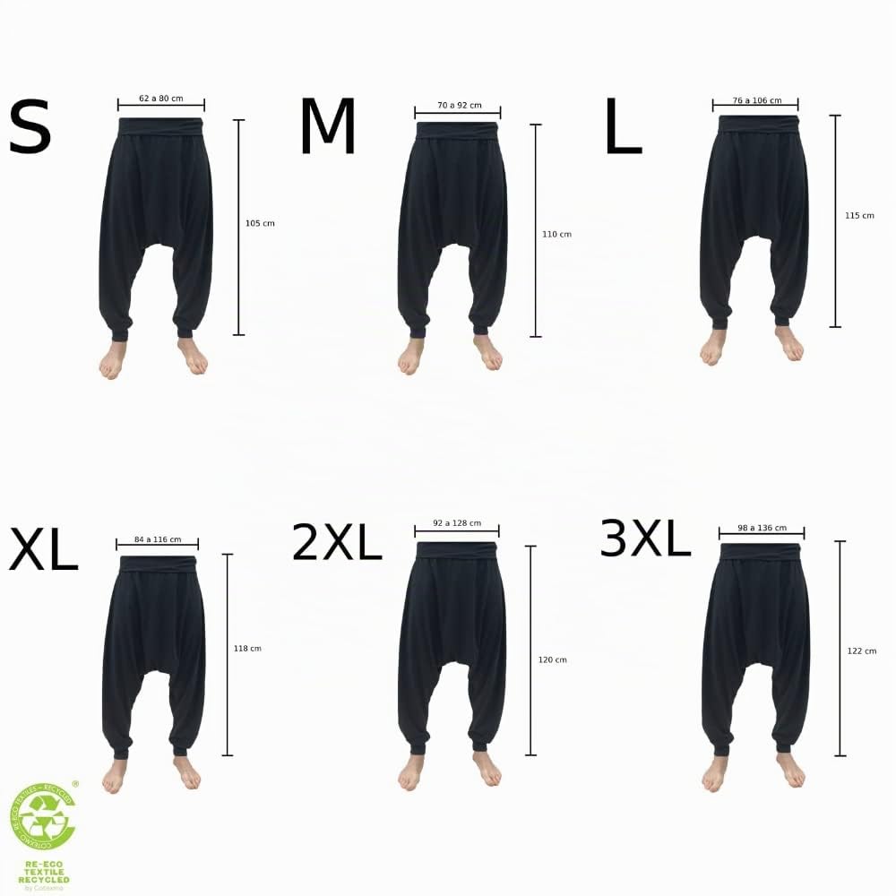 SAVARI | Harem Pants | Modello Turkish | Cotone Riciclato | Pantaloni Lunga Sarouel | Larghezze | Hippy | Senza Tasche | Donne e Uomini | Unisex | per Yoga e Thai Chi | Confortevole | Nero | S-3XL ·