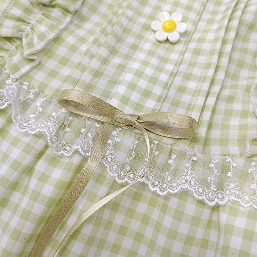 Teen Girls Sweet Lolita Plaid Dress Babydoll Summer Sleeveless Cute Casual Spaghetti Strap Floral Dress Fall4