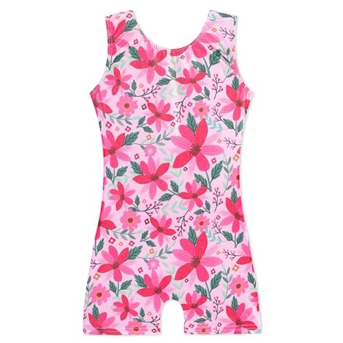 HOZIY Gymnastics Leotards for Girls Unicorn Aurora Rainbow Mermaid Dinosaur Cupcake Sparkle Biketard Toddlers Kids Children 3-4T Pink Flower