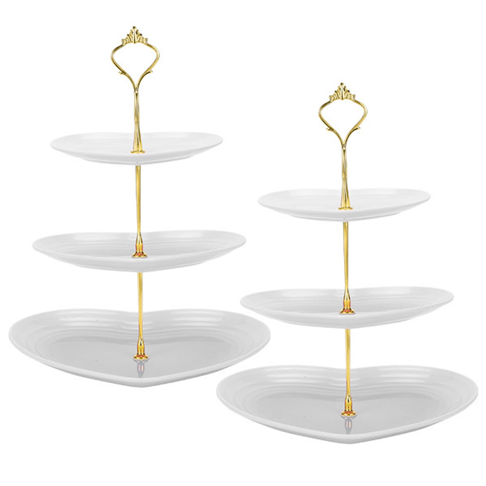 Pasdrucn 3-Tier Heart Shape Dessert Cupcake Stand, 2 Pcs, Plastic & Metal, 3 Levels, Cake Stand