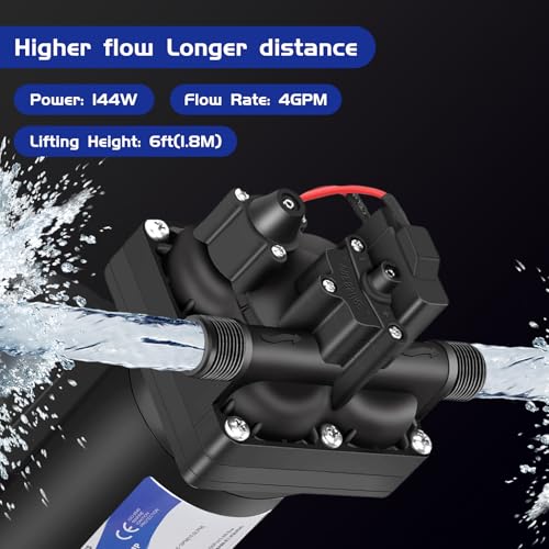 Image of 4048153E75 Electric Water Pump, 12V 4 GPM, 55 PSI, 10 Amps Self-Priming Diaphragm Pump, Compatible with RV, Caravan Marine Yacht,Farmland and Garden Irrigation,with Pressure Switch and Filter