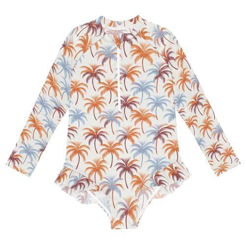 Tropical Palm Tree Girls Long Sleeve Swimsuit UPF 50+ Rashguard Swimwear One Piece Bathing Suit for 3-12 21217489