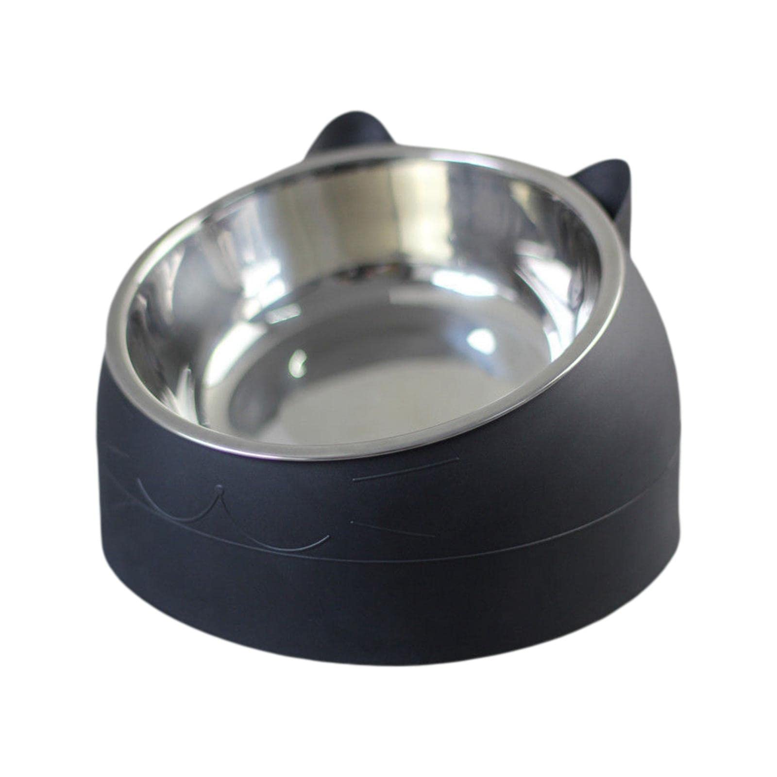 Pet Feeder Raised Metal Non Slip Food Feeder Tilted Elevated Container Drinking Cat Dog Bowl for Cats Small Medium Dogs Kitten Puppy, Black