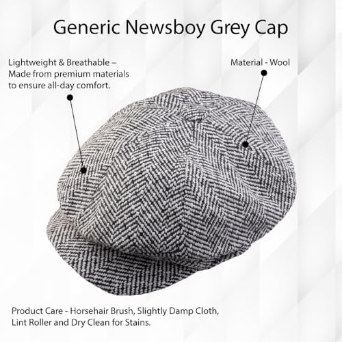 Image of The Tie Hub Wool Flat Cap for Men & Women | Adjustable Vintage Newsboy Gatsby Hat for Casual, Travel, Outdoor | Free Size Herringbone Ivy Style Cap