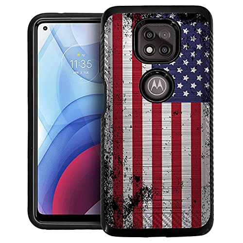 CasesOnDeck Hybrid Case Compatible with [Motorola Moto G Power (2021 ONLY) / G Power Case] [Brushed Armor] Slim Shock Protecting Cover (American Flag)