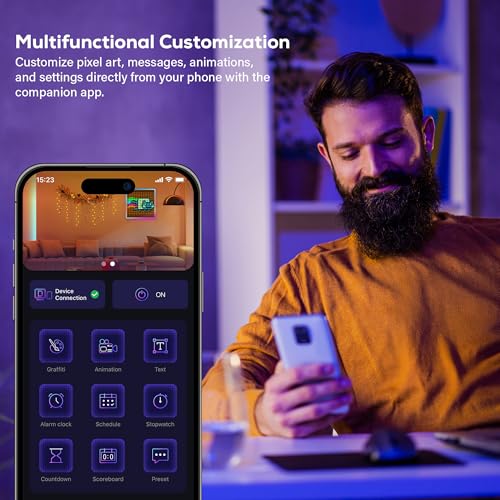 Image of Merkury Innovations Tech Solutions Smart Bluetooth Pixel Frame - 32x32 Programmable RGB LED Display for Art, Animations, Digital Clock, DIY Decor, and Gaming Accessories